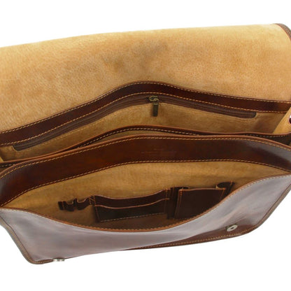 Messenger double - mit Laptopfach Leder-Schwarz