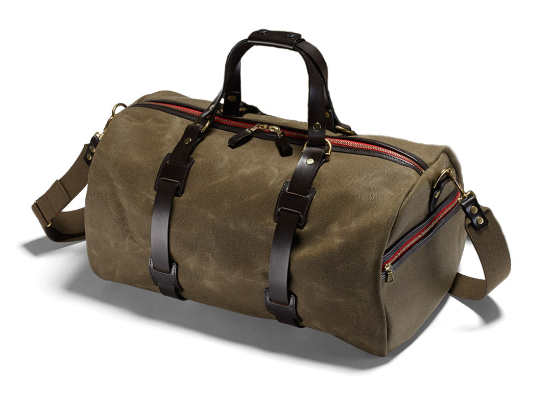 Vintage Duffle Holdall aus Canvas und Glattleder Olive