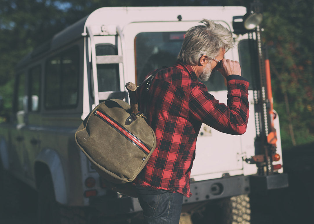 Vintage Duffle Holdall aus Canvas und Glattleder Olive