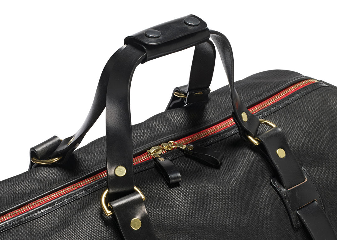 Vintage Duffle Holdall aus Canvas und Glattleder Schwarz