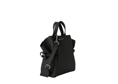 Fan Lotus Mittel Handtasche Schwarz aus Glattleder