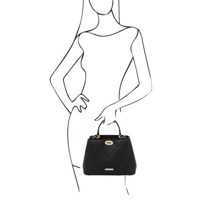 TL Bag - Handtasche Leder Steppdesign Schwarz