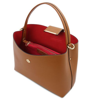 Clio - Schultertasche Leder Cognac