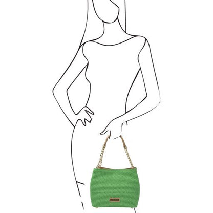 TL Bag - Beuteltasche mit Stroheffekt Grün