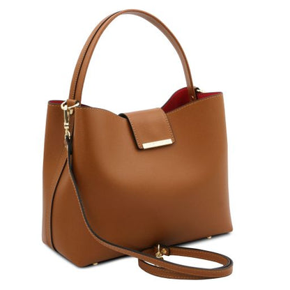 Clio - Schultertasche Leder Cognac
