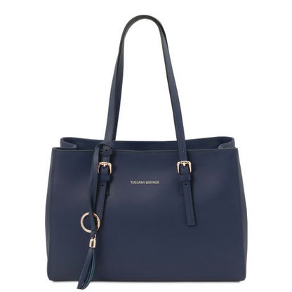 TL Bag - Schultertasche aus Leder Dunkelblau