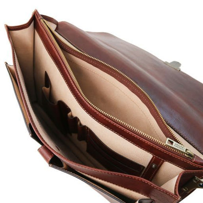 Assisi - Aktentasche Leder 3 Fächer Dunkelbraun