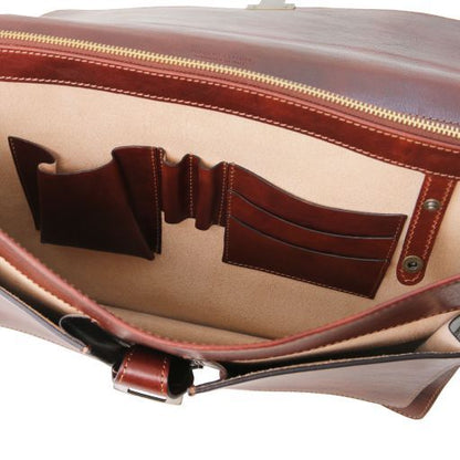 Assisi - Aktentasche Leder 3 Fächer Dunkelbraun