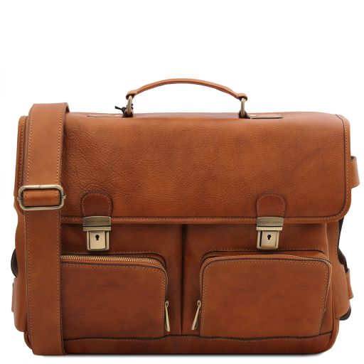 Ventimiglia - TL SMART Multifach-Aktentasche aus Leder mit zwei aufgesetzte Taschen- Natural-1