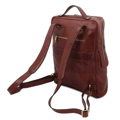 Bangkok - Notebook Rucksack aus Leder - Gross Braun