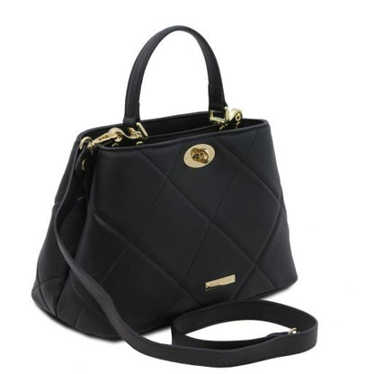 TL Bag - Handtasche Leder Steppdesign Schwarz