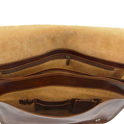 Messenger double - Tasche mit Laptopfach aus Leder Braun